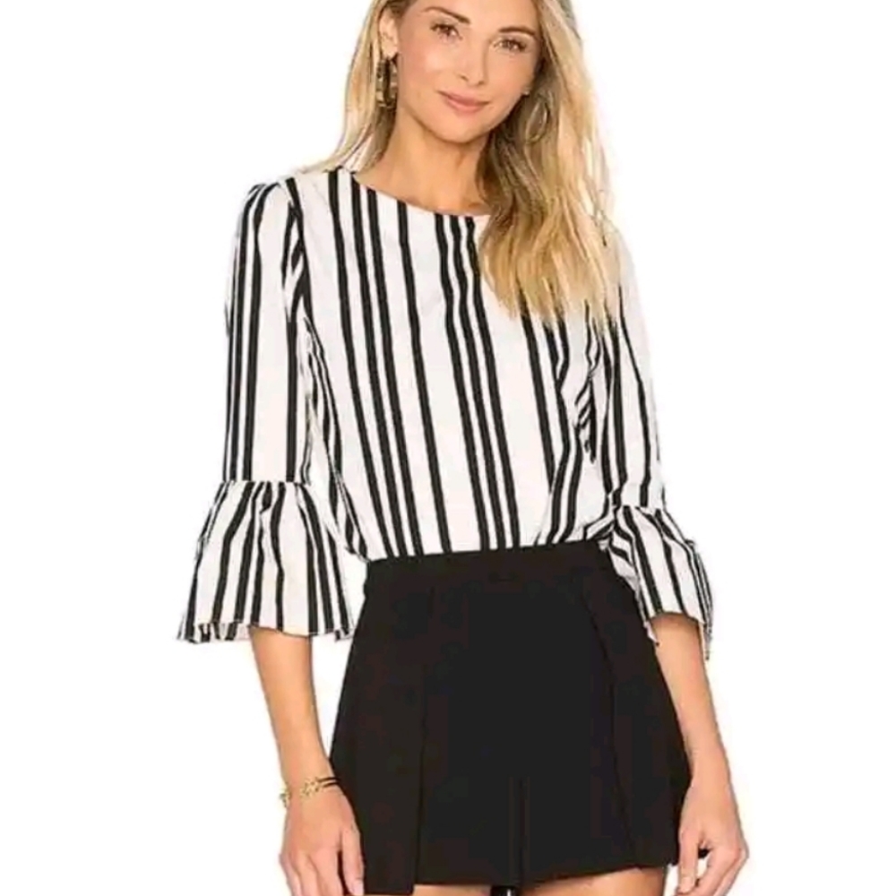 Alice + Olivia Bernice Striped Flutter Sleeve Top